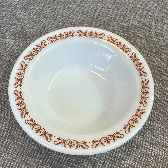 Pyrex White Bowl with Brown Floral Design - Picture 1 of 5